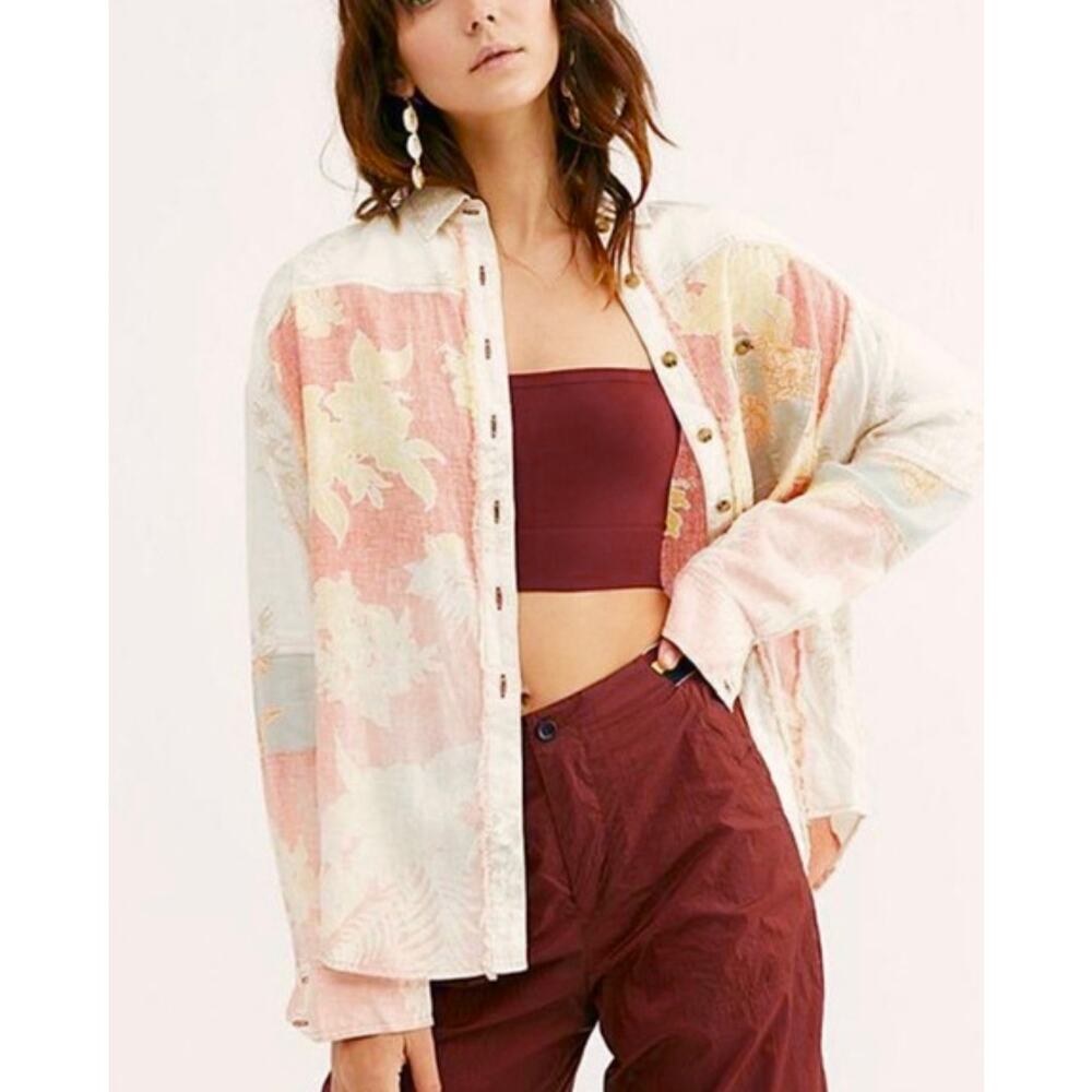 Free People Chasing Waves Vintage Style Distressed Shirt